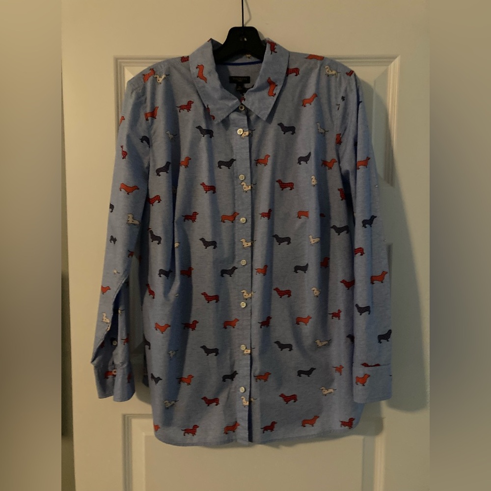 Talbots Dachshund Shirt Womens Long Sleeve Button Up Size 1X